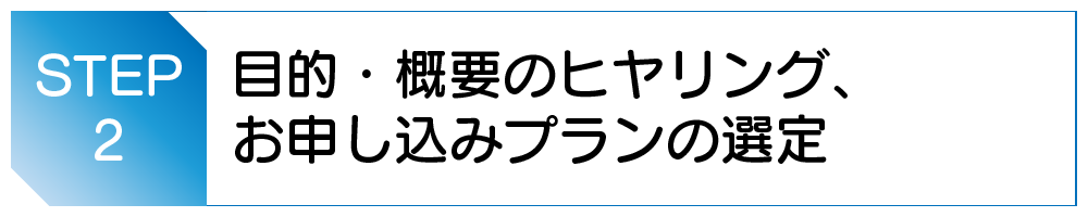 目的・概要のヒヤリング、お申込みプランの選定